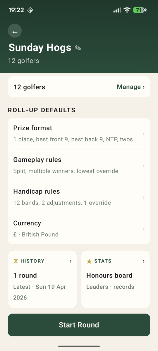 RollupBandit Roll-up Home screen